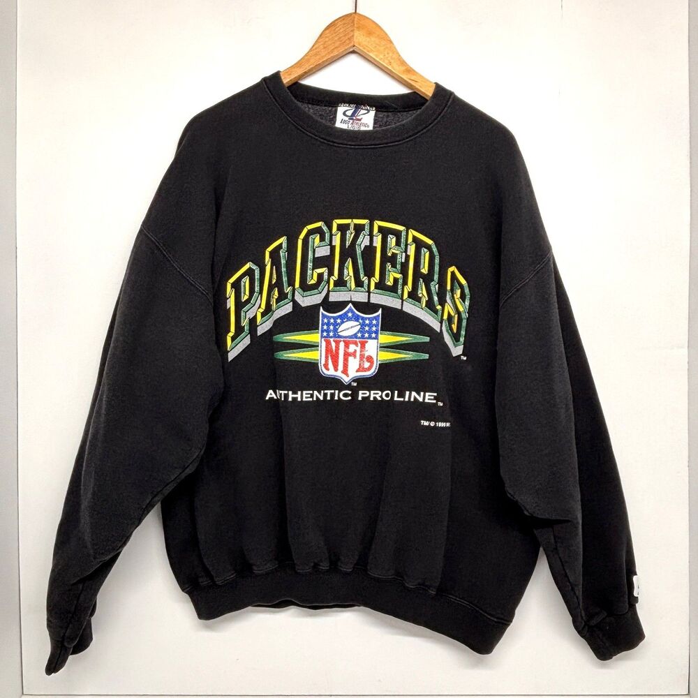 RARE Vtg 1996 Green Bay Packers Sweatshirt Logo Athletic NFL Black USA Mens Lg